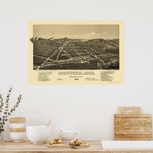 Ironwood, MI Panoramic Map - 1886 Poster (Küche)