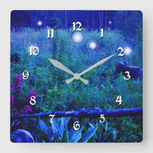 Irrlichter Blau Nacht Marsch Wiese Quadratische Wanduhr