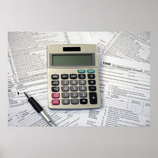 IRS-Steuerformulare mit Rechenmaschine Poster (Vorne)
