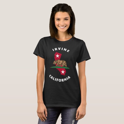 Irvine California CA Flag and Bear Abzeichen Souve T-Shirt (Vorne ganz)