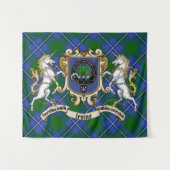 Irvine Clan Abzeichen & Unicorns w/Tartan Wandteppich (Vorderseite (Horizontal))