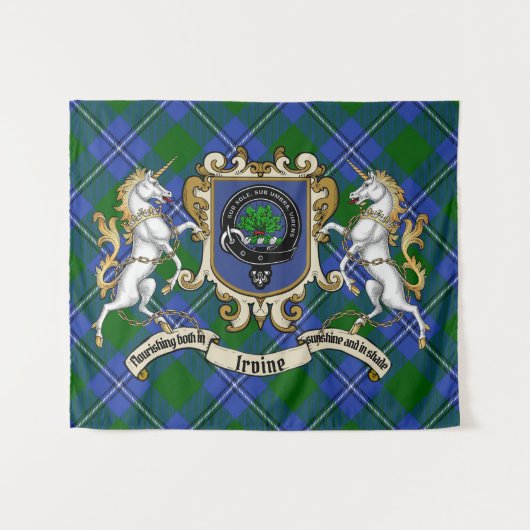 Irvine Clan Abzeichen & Unicorns w/Tartan Wandteppich (Vorderseite (Horizontal))