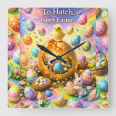 Is ready to hatch magical happy Easter wall Quadratische Wanduhr (Vorderseite)