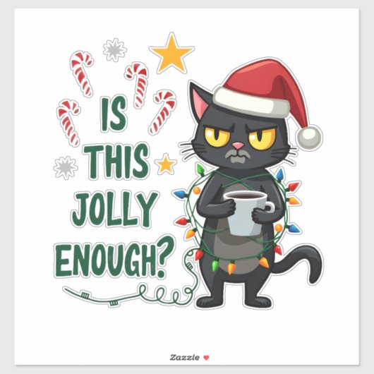 Is This Jolly Enough Black Cat Merry Christmas Tre Aufkleber (Blatt)
