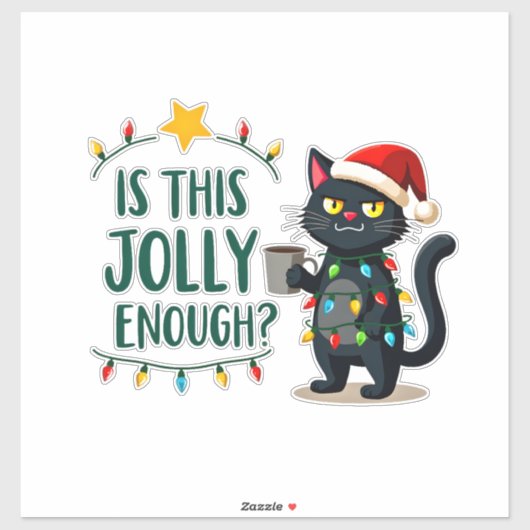 Is This Jolly Enough Black Cat Merry Christmas Tre Aufkleber (Blatt)