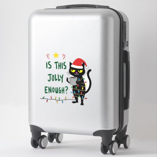 Is This Jolly Enough Black Cat Merry Christmas Tre Aufkleber (Koffer)