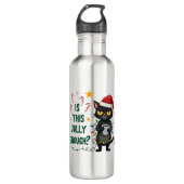 Is This Jolly Enough Black Cat Merry Christmas Tre Edelstahlflasche (Vorderseite)