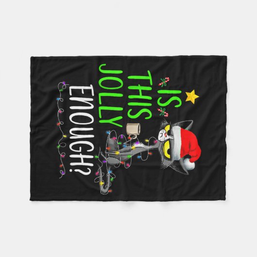 Is This Jolly Enough Black Cat Merry Christmas Tre Fleecedecke (Vorderseite (Horizontal))