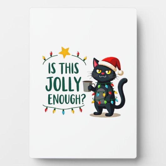 Is This Jolly Enough Black Cat Merry Christmas Tre Fotoplatte (Vorderseite)