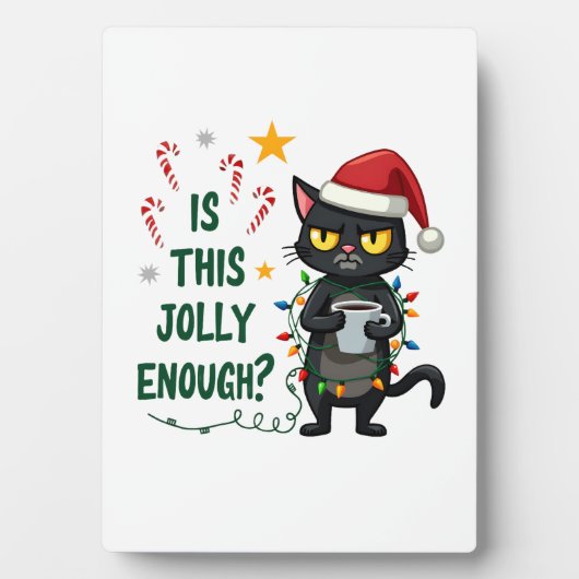 Is This Jolly Enough Black Cat Merry Christmas Tre Fotoplatte (Vorderseite)