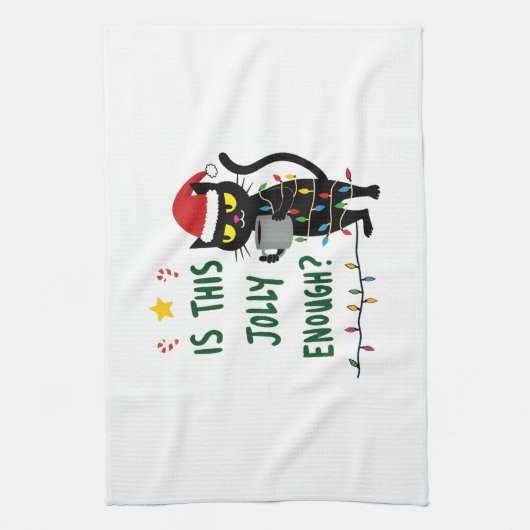 Is This Jolly Enough Black Cat Merry Christmas Tre Geschirrtuch (Vertikal)