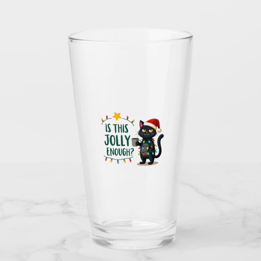 Is This Jolly Enough Black Cat Merry Christmas Tre Glas (Vorderseite)