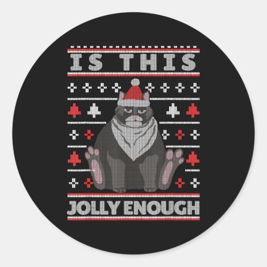 Is This Jolly Enough Cat Christmas Bored Cat Chris Runder Aufkleber (Vorderseite)
