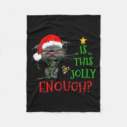 Is This Jolly Enough Cat Christmas Lights Bored Ca Fleecedecke (Vorderseite)