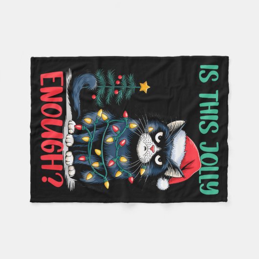 Is This Jolly Enough Cat Christmas Tree Funny Xmas Fleecedecke (Vorderseite (Horizontal))