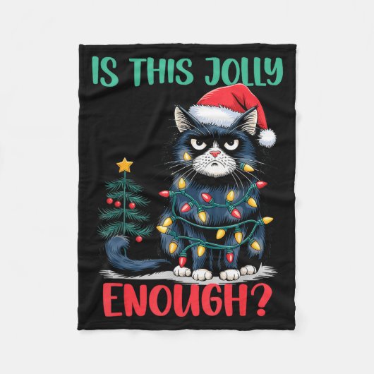 Is This Jolly Enough Cat Christmas Tree Funny Xmas Fleecedecke (Vorderseite)