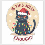 Is This Jolly Enough Funny Black Cat Christmas Tre Aufkleber (Blatt)
