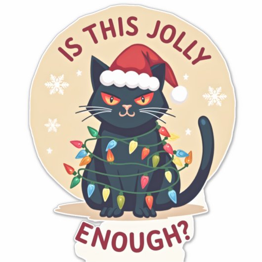 Is This Jolly Enough Funny Black Cat Christmas Tre Aufkleber (Vorderseite)