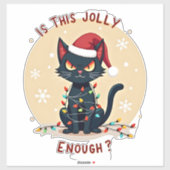 Is This Jolly Enough Funny Black Cat Christmas Tre Aufkleber (Blatt)