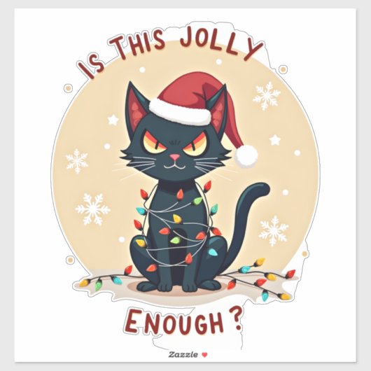 Is This Jolly Enough Funny Black Cat Christmas Tre Aufkleber (Blatt)