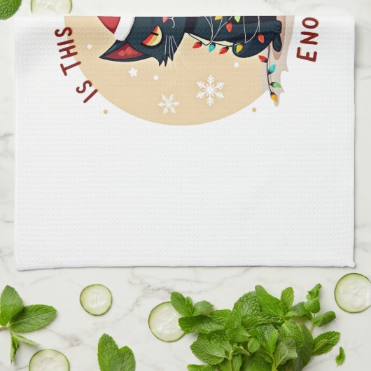 Is This Jolly Enough Funny Black Cat Christmas Tre Geschirrtuch (Gefaltet)