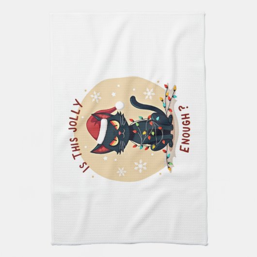 Is This Jolly Enough Funny Black Cat Christmas Tre Geschirrtuch (Vertikal)
