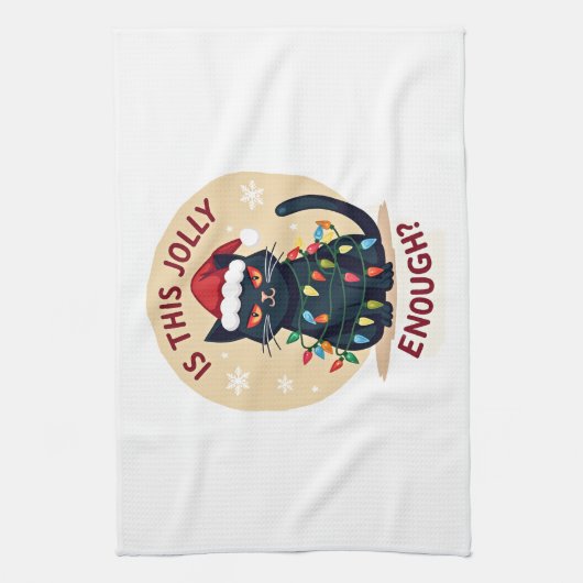 Is This Jolly Enough Funny Black Cat Christmas Tre Geschirrtuch (Vertikal)