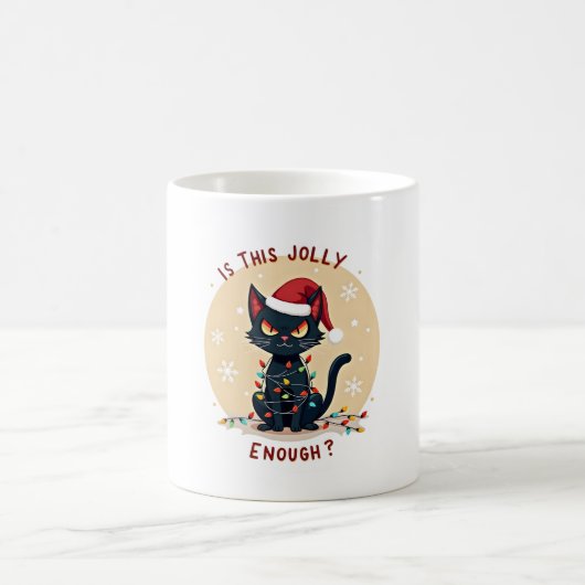 Is This Jolly Enough Funny Black Cat Christmas Tre Kaffeetasse (Mittel)