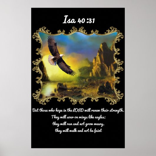 Isa 40:31 mit einem Adler, der über die Landschaft Poster (Vorne)