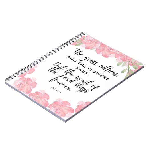 Isa 40:8 | Schriftsatz | Rosa Blumendesign Notizblock (Linke Seite)