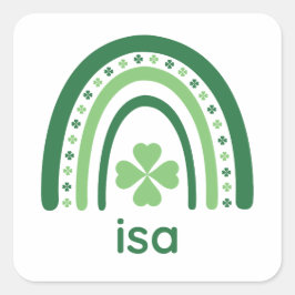isa Name Clover Boho Rainbow Quadratischer Aufkleber