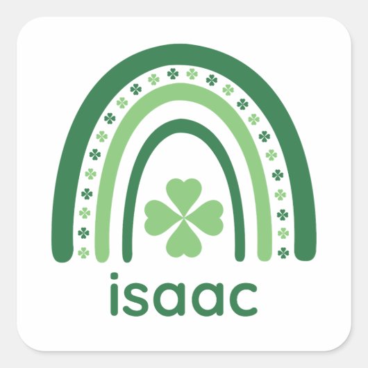 Isaac Name Clover Boho Rainbow Quadratischer Aufkleber (Vorderseite)