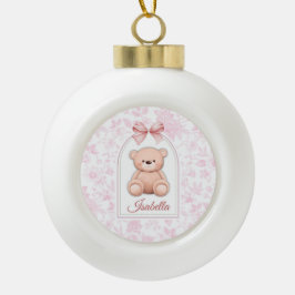 Isabella | Benutzerdefiniertes rosa Teddy-Bär-Kind Keramik Kugel-Ornament