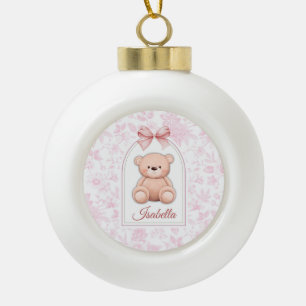 Isabella Benutzerdefiniertes rosa Teddy-Bär-Kind Keramik Kugel-Ornament