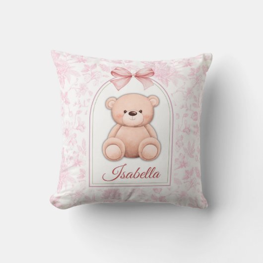 Isabella | Benutzerdefiniertes rosa Teddy-Bär-Kind Kissen (Vorderseite)