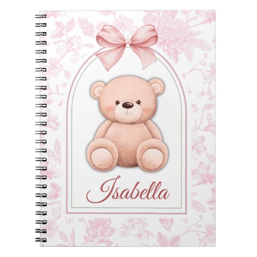 Isabella | Benutzerdefiniertes rosa Teddy-Bär-Kind Notizblock (Vorderseite)