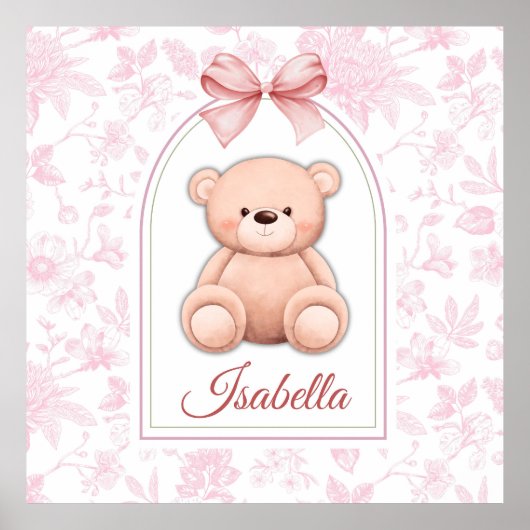 Isabella | Benutzerdefiniertes rosa Teddy-Bär-Kind Poster (Vorne)