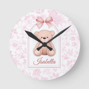 Isabella   Benutzerdefiniertes rosa Teddy-Bär-Kind Runde Wanduhr