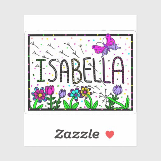 Isabella - Der Name Isabella Whimsical Zeichnend Aufkleber (Blatt)