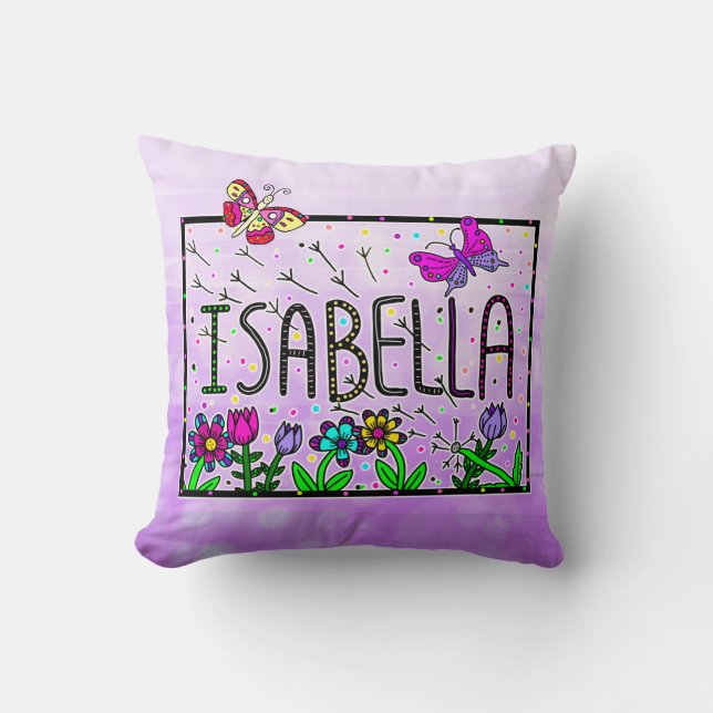 Isabella - Der Name Isabella Whimsical Zeichnend Kissen (Vorderseite)