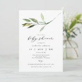 ISABELLA Elegant Minimalistisch Greenery Baby Dusc Einladung (Stehend Vorderseite)