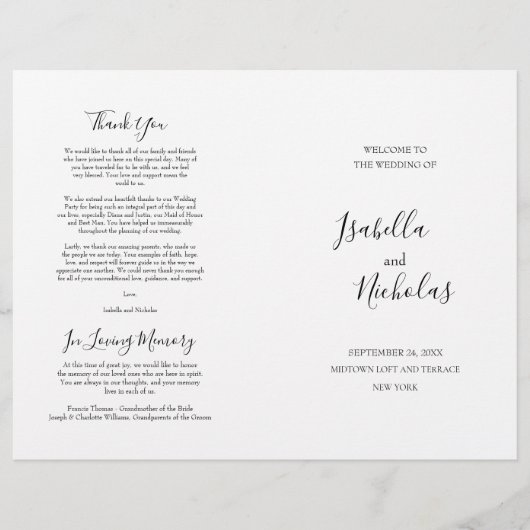 Isabella Elegant Script Folded Wedding Program (Vorderseite)