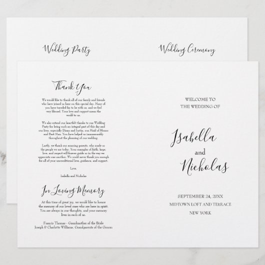 Isabella Elegant Script Folded Wedding Program (Vorne/Hinten)