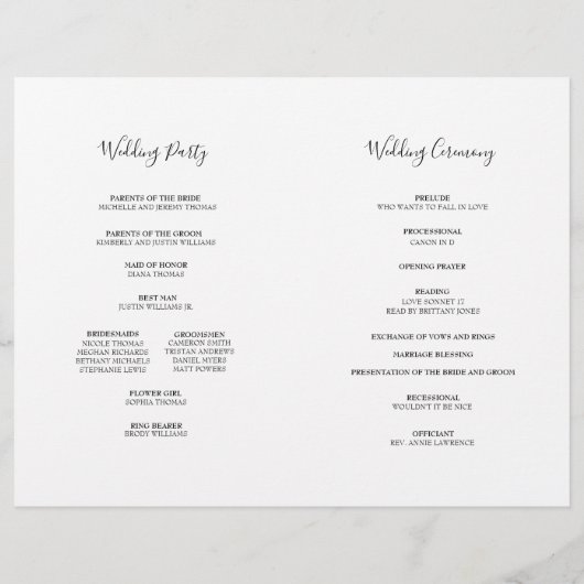 Isabella Elegant Script Folded Wedding Program (Rückseite)