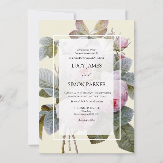 Isabella II, elegante französische Vintage Rose Einladung (Vorderseite)