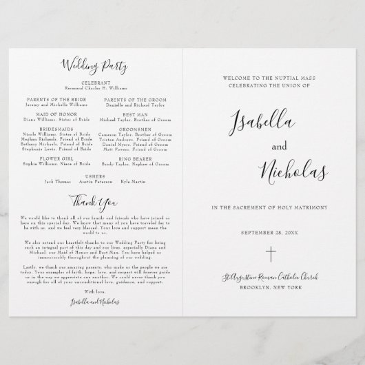 Isabella Katholische Hochzeit Programm mit voller  (Vorderseite)