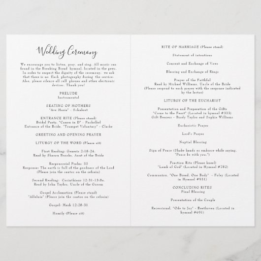 Isabella Katholische Hochzeit Programm mit voller  (Rückseite)