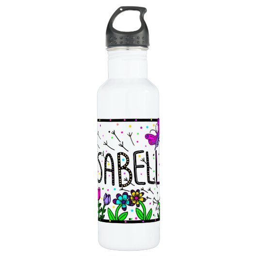 Isabella, Mädchenname Whimsikale Kunst Edelstahlflasche (Vorderseite)
