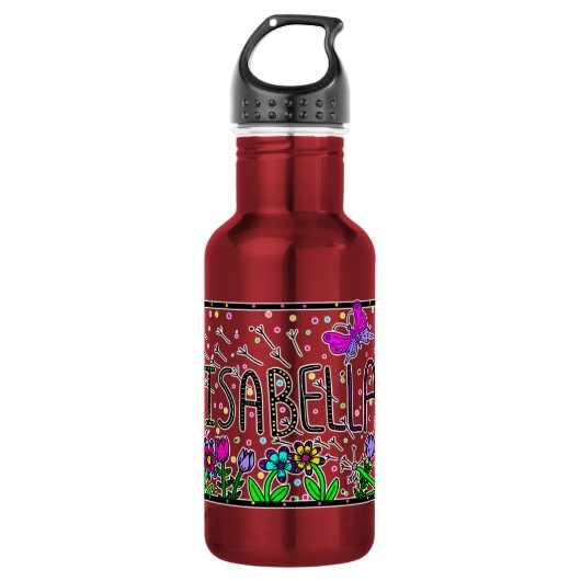 Isabella, Mädchenname Whimsikale Kunst Edelstahlflasche (Vorderseite)