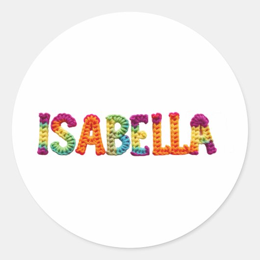 Isabella Name in lebendigem Crochet-Muster Runder Aufkleber (Vorderseite)